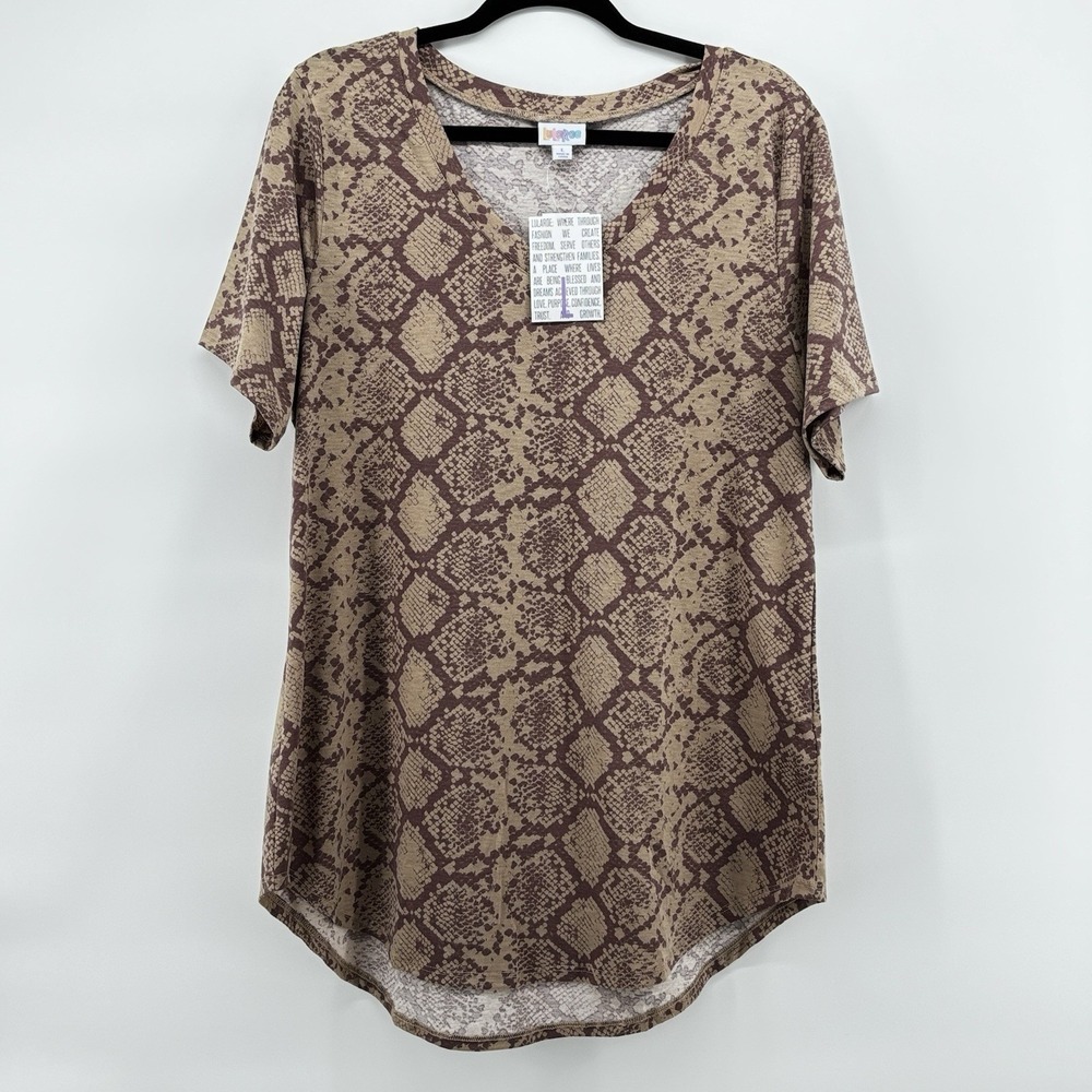 NWT LuLaRoe Iris T V-Neck ‎ Snakeskin Brown Neutral Soft Boyfriend Tunic Stretch